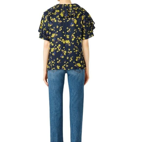 GOEN.J flower print ruffle sleeve floral silk top blouse size medium - Picture 4 of 12